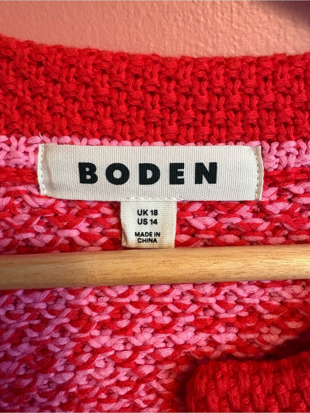 Boden Red & Pink Marled Button-Front Cardigan Jacket Size 14 - Picture 8 of 10